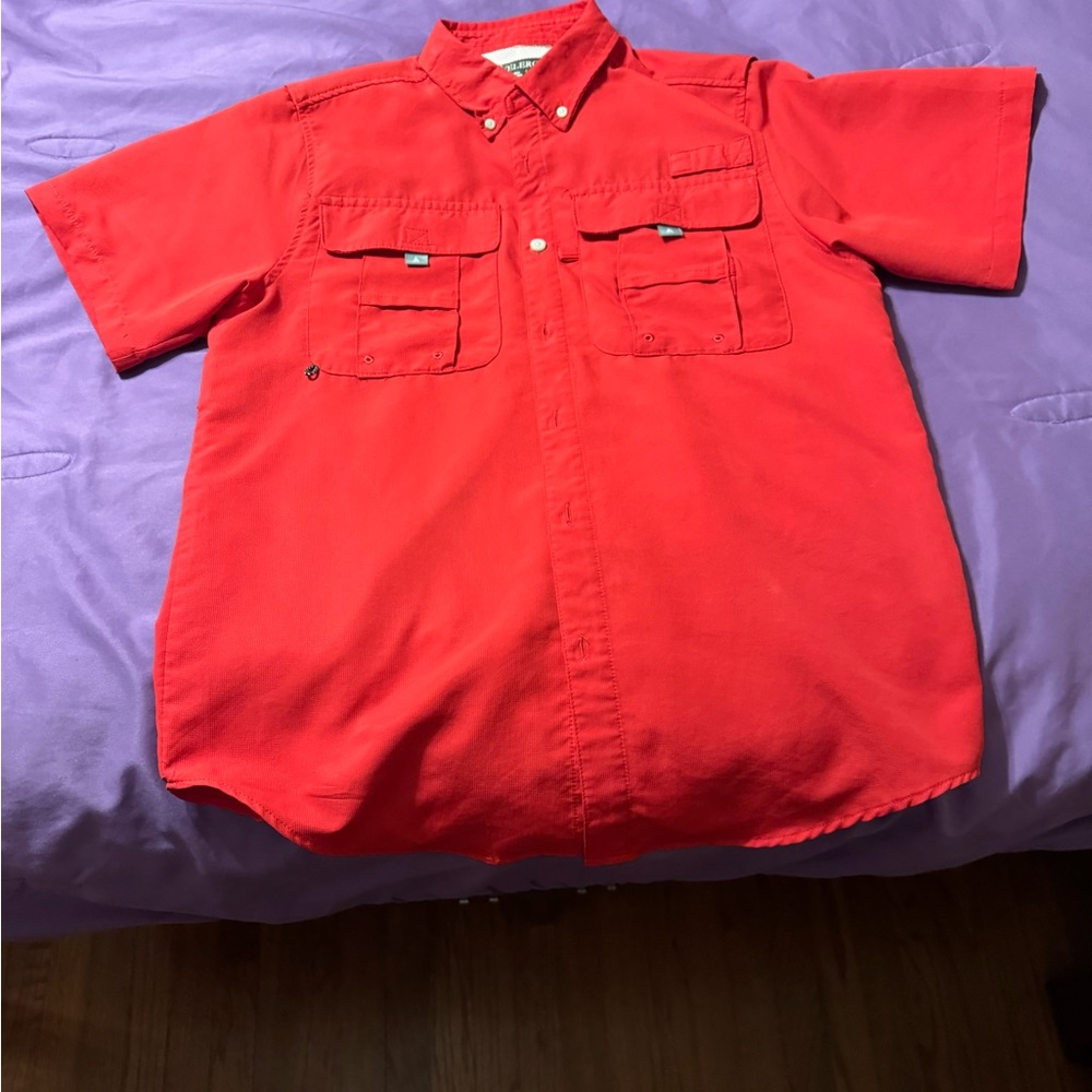 Bright Red Casual Button Down Shirt with Lightweight Fabric